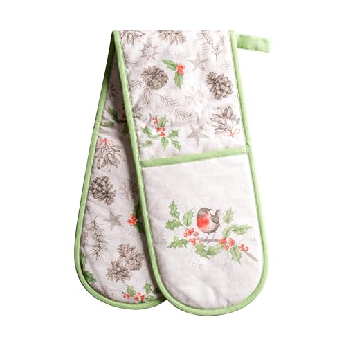 Double Oven Mitts 100% Cotton Double Oven Glove (115 - Christmas Dew / 7" x 35" (Double Oven Mitt))