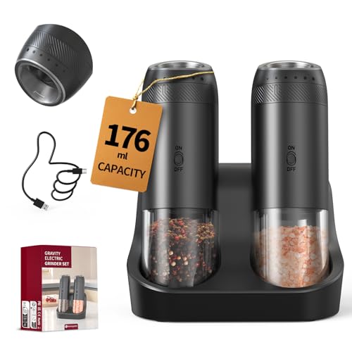 Rechargeable Salt and Pepper Grinder Set (Classic Black)