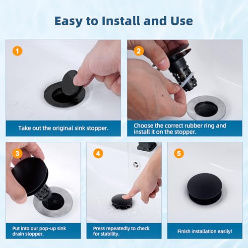 Upgraded 3 in 1 Bathroom Sink Drain Strainer (Matte Black)