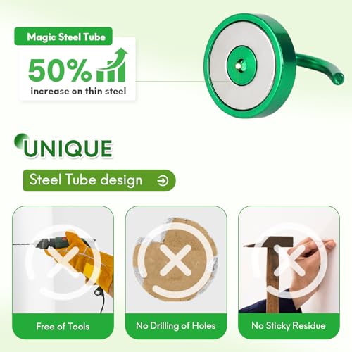 Magnetic Hooks Large Opening (Green / 80lb Magnetic Hooks)