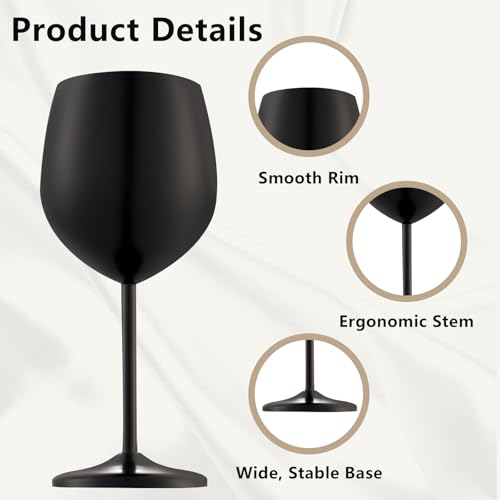 Stainless Steel Wine Glasses Set of 6 with 1 Corkscrew (Matte Black / Set of 6)