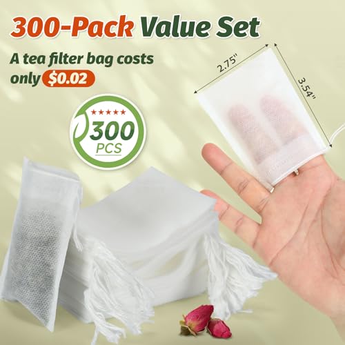 Empty Tea Bags for Loose Leaf Tea (White-300PCS)