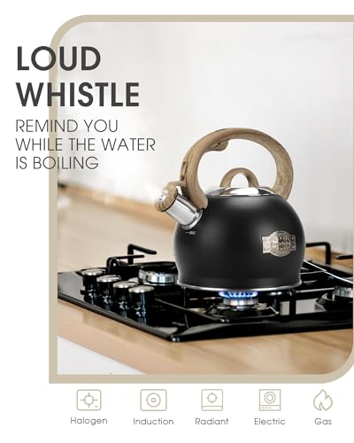 2.1 Qt Whistling Tea Kettle for Stovetop with Heat (Black)