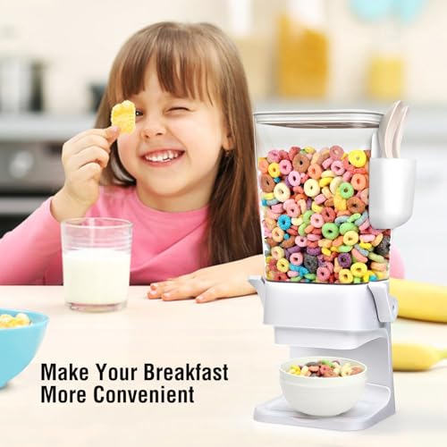 Cereal Dispenser Countertop with 4 Pack Bowls and Spoons 5.5 Qt (5.5Qt & White & 2pack)