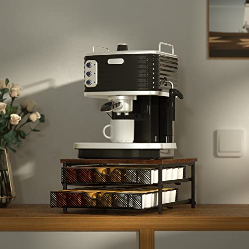 Coffee Pod Drawer Holder Capsule Storage Organizer 2 Tier Coffee Pods Holder With Sliding Baskets for 72 Capacity K Pod (Black)