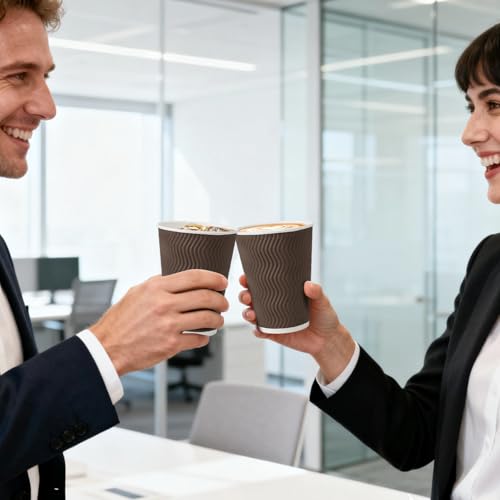500 Pack 12 oz Insulated Disposable Paper Coffee Cups Brown (Brown-500 / 12 oz)