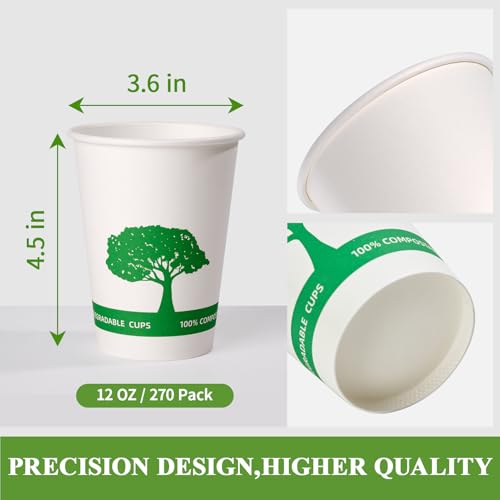 270 Pack Compostable Paper Cups (White Green)