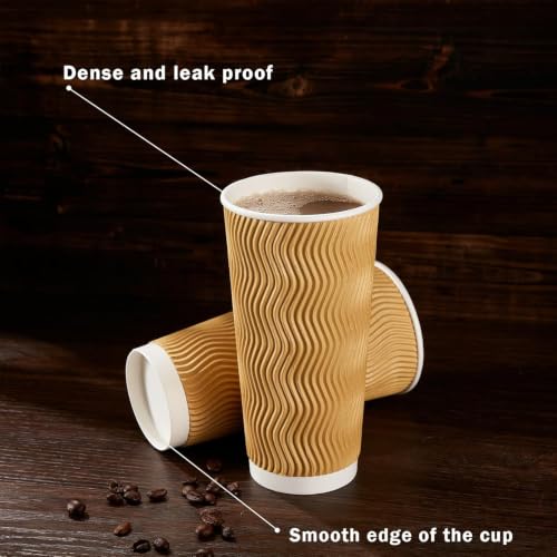 90 Pack 16 oz Disposable Paper Coffee Cups Insulated Champagne (Champagne / 16 oz)