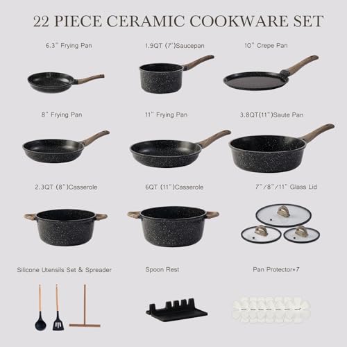 22 Piece Ceramic Cookware Set (Midnight Black)