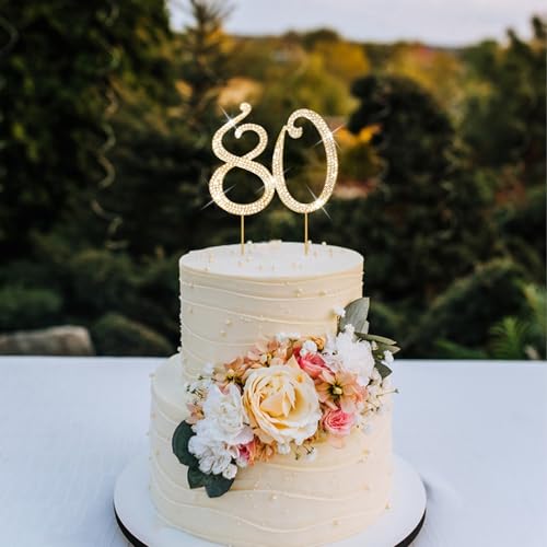 Cake Topper 80th Birthday Decorations for Women Gold Rhinestone Cake Toppers (80)
