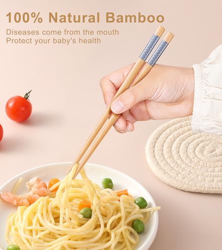 7inch Short kids Bamboo Chopsticks 5 Pairs Reusable Wooden Natural Chopstick Training for Beginners (Style 3 - 5 Pairs - 7 inches)