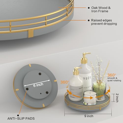 9 Inch Gray Lazy Susan Spice Organizer for Cabinet with Gold Rail (Gray & Gold / 9)