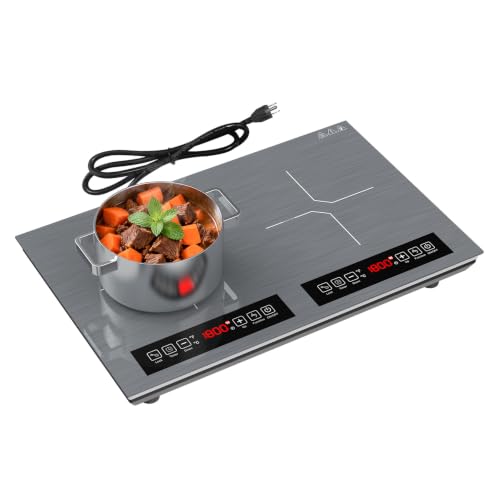 Double Induction Cooktop 2 Burner 110V 4000W Portable Table Stove (Silver)