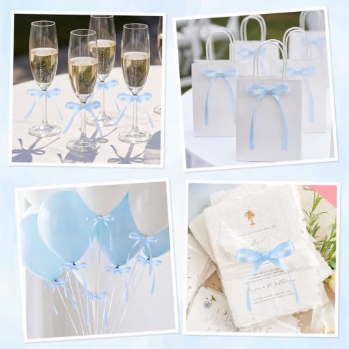 30 Pack Bow Cake Toppers Light Blue Ribbons Bows for Cake (Blue)