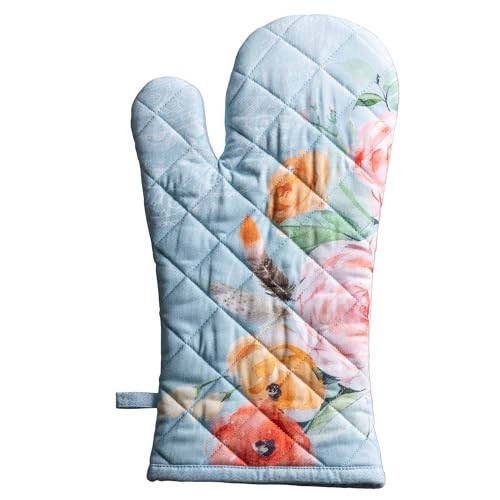 Maison d'Hermine Oven Gloves 100% Cotton Oven Mitt (077 - Ibiza - Blue / 7.5" x 13" (Oven Mitt))
