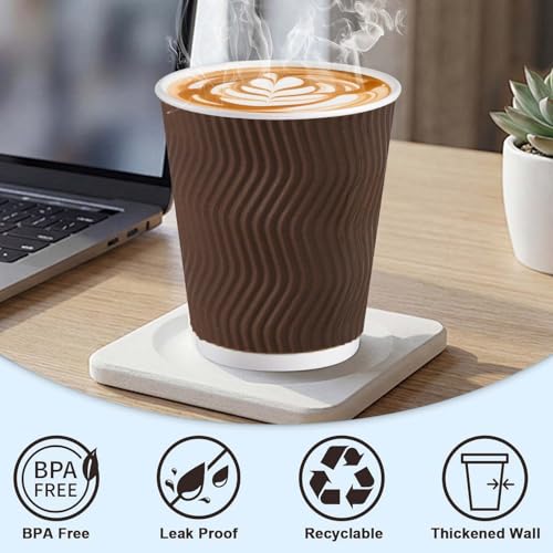 150 Pack 8 oz Disposable Paper Coffee Cups Insulated Brown (Brown / 8 oz)