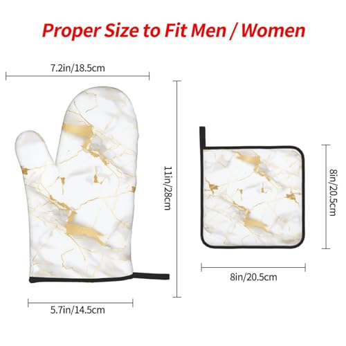 White Gold Marble Oven Mitts and Pot Holders Sets of 3 Heat Resistant Oven Gloves Hot Pads Non (White Gold Marble)