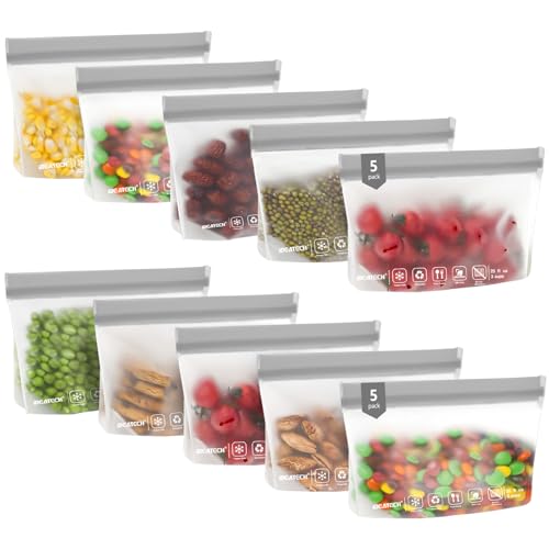 10Pack Reusable Snack Bags Dishwasher Safe (Grey)