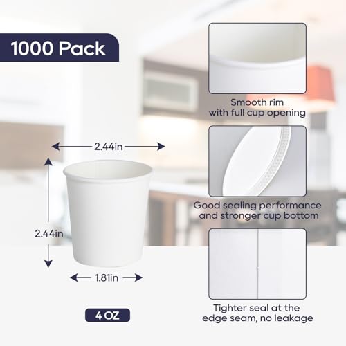1000 pack 4 oz Disposable Paper Coffee Cups (4oz-white)
