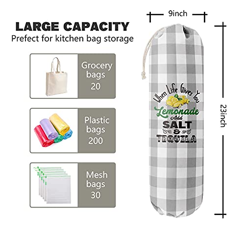Grocery Bags Holder Organizer for Shopping Bags (Gray White Plaid)