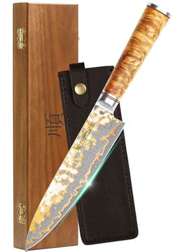 Chef Knife 8'' Blade Japanese Handmade Copper Damascus Steel (Gyuto)