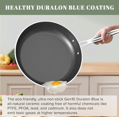 7pc Cookware Set Healthy Duralon Blue Ceramic Nonstick Coated (7 Piece Cookware Set / Vanilla Cream)