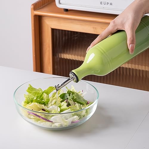 Sweejar Large Ceramic Olive Oil Dispenser Bottle (24 oz, Set of 1 / Gradient Green)
