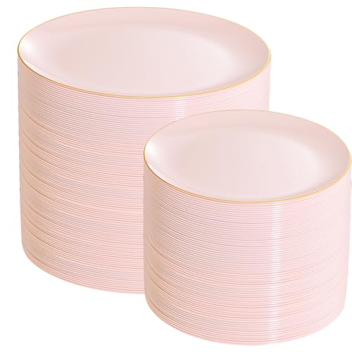 200Pieces Pink Plastic Plates (Pink / 200 PCS)