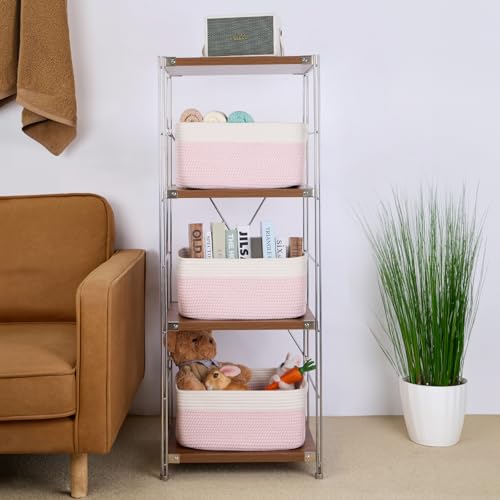 Woven Pink Cotton Storage Baskets (3pcs-L17×W13×H7.5" / Woven Pink)