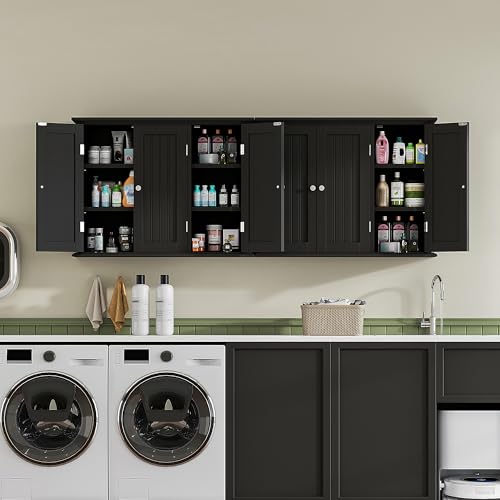 Laundry Cabinet with 3 Doors and Adjustable Shelves (Black / 9.06"D x 31.1"W x 23.4"H)