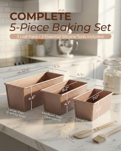 3 Piece Pullman Loaf Pan with Lid (Champagne Gold / 2.2LB+1LB+0.5LB)