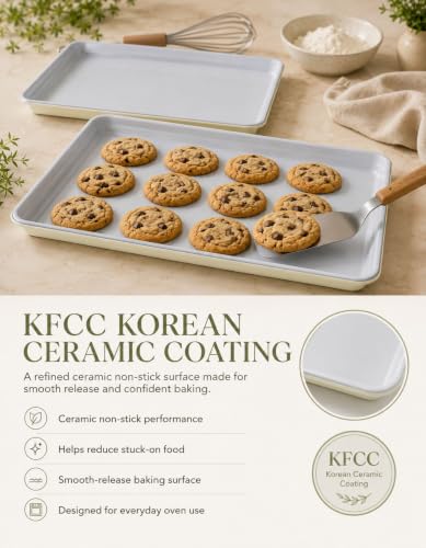 Ceramic Baking Sheet Half Size 17"x11" (2 PCS Ceramic Light Grey)