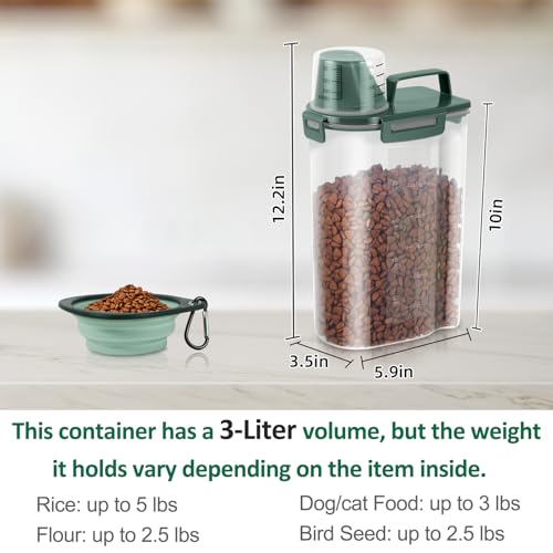 3 Lbs Pet Dog Food Storage Container for Bird Seed Rice Flour (Pine Green-3L)