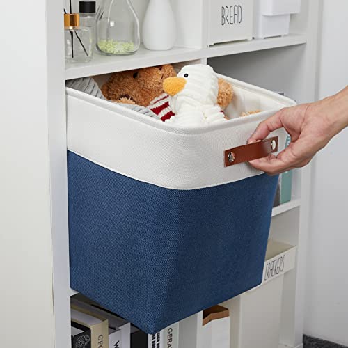 Storage Baskets for Shelves Closet Storage (White&Blue / L-13"x 13"x 13")