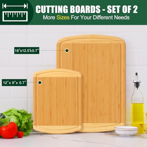 Bamboo Cutting Boards for Kitchen Set of 2 (Two-Tone / Set of 2)