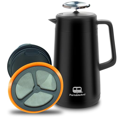 34oz Double Vacuum Insulation Large Silicone French Press Coffee Maker with Silicone Ring (Matte Black)