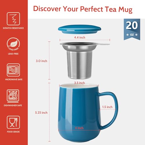 Porcelain Teacup with Infuser and Lid (Steel Blue)