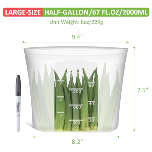 Reusable Food Storage Bags Half (Translucent | Half-Gallon | 4 Pack)