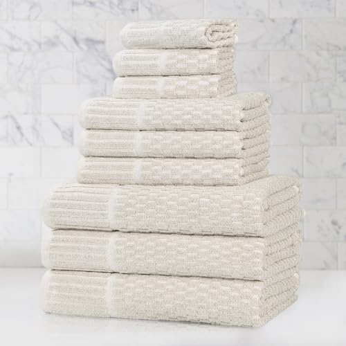 Juno Viscose Cotton Blend Medium Weight Towels (9 Piece Towel Set / Beige)