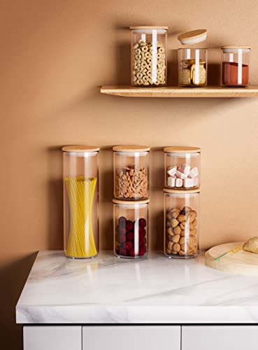 12 Oz Glass Jars with Bamboo Lid 3mm Thick Upgrade Clear (12 floz (8-Pack))