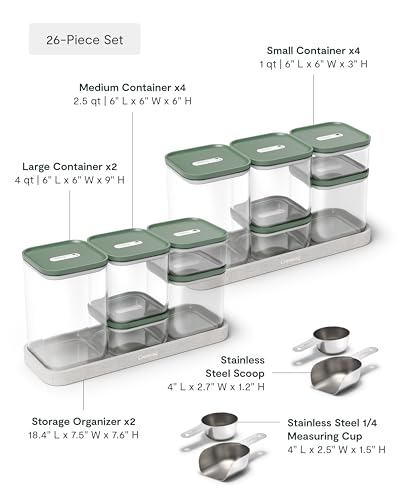 26 Piece Ultimate Airtight Glass Food Storage Containers with Lids (Sage / 26-Piece Set)