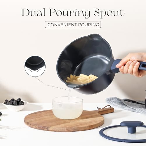Ceramic Nonstick Saucepan with Lid (1.3 Quarts / Blueberry Mist)