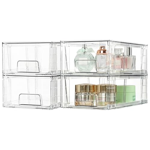 2 Pack Stackable Clear Drawer with Dividers (2Pack 4.4"H-with Dividers)