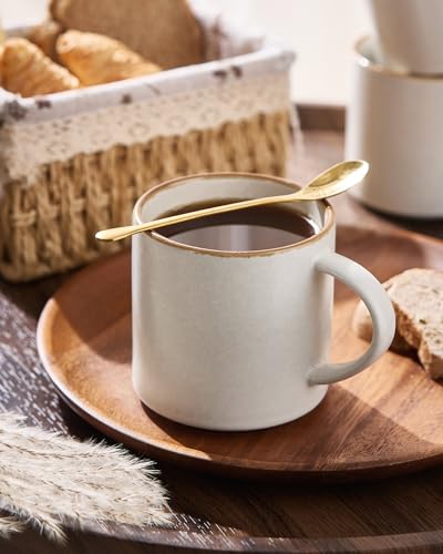 Coffee Mugs Set of 6 (Matte Beige White with Brown Rim / 6pcs)