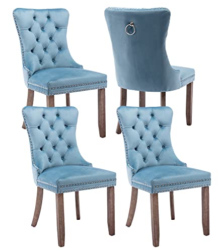 Light Blue Velvet Dining Chairs Set of 4 (Light Blue)