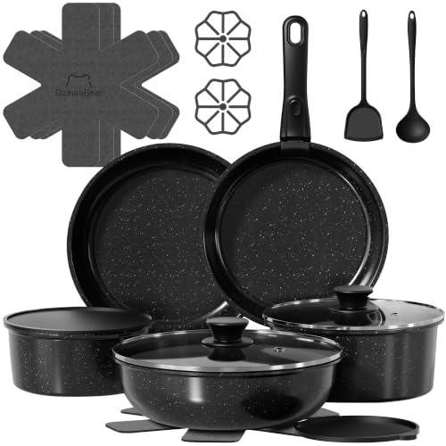 18 Pcs Pots and Pans Set Non Stick (Black / 18Pcs)