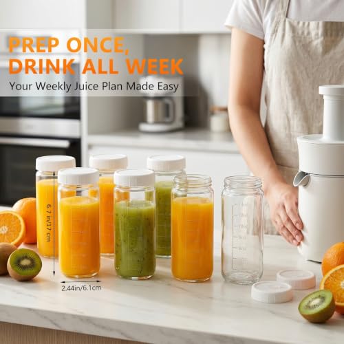Glass Juice Bottles (Transparent / 16 oz, 2.4 in x 6.4 in)