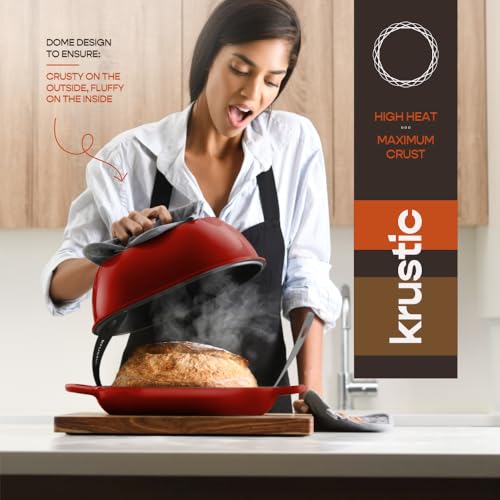 Enameled Cast Iron Dutch Oven for Professional Sourdough Bread Baking (Red)