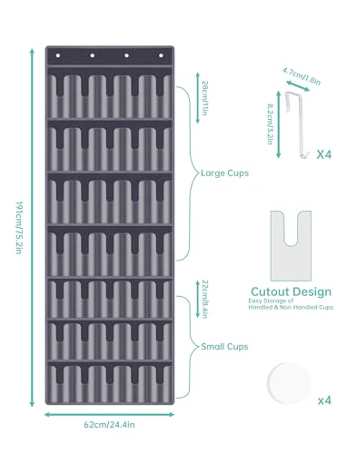 35 Pocket Door Hanging Cup Organizer Fit for Stanley Tumbler 30 40oz (75.2'' x 24.4" / Dark Gray (Upgraded))