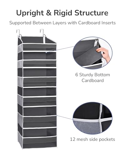 Over The Door Organizer with 6 Large Pockets 12 Side Pockets (Dark Gray / 1 Pack)